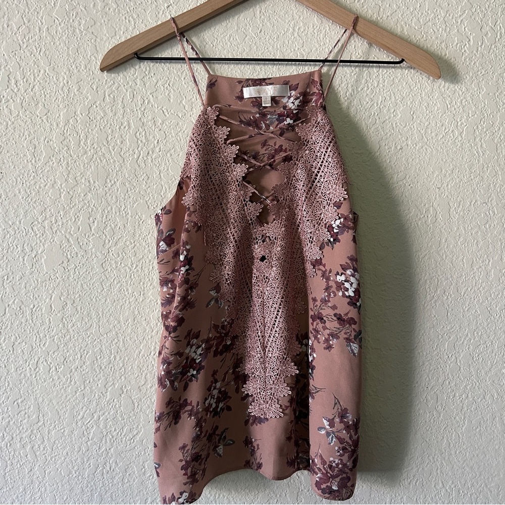 WAYF Floral Lace Detail Pink Top
